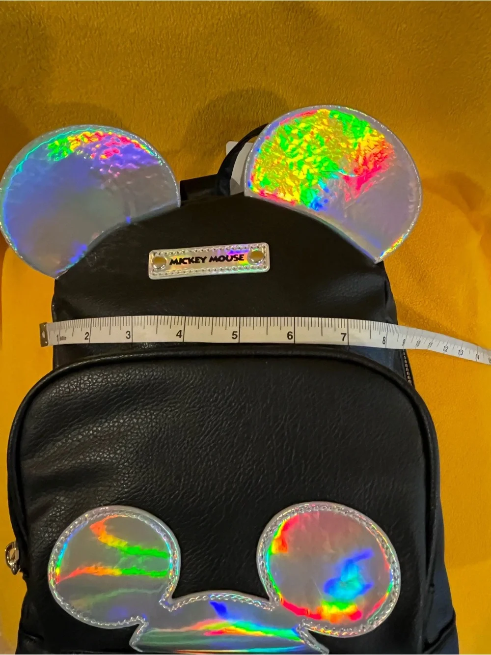 Disney Mickey Mouse black faux leather Mini Backpack w/ holographic details. NWT
